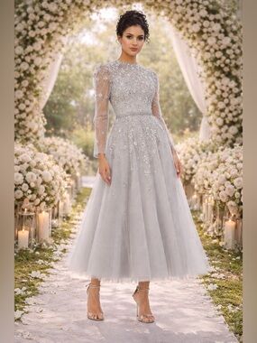 Mac Duggal 20444 Embellished Gathered Long-Sleeve A-Line Gown – Size 12 | $798